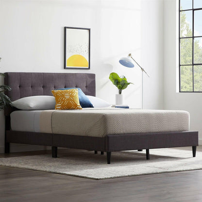 Queen size Dark Gray Upholstered Tufted Platform Bed Frame - FurniFindUSA