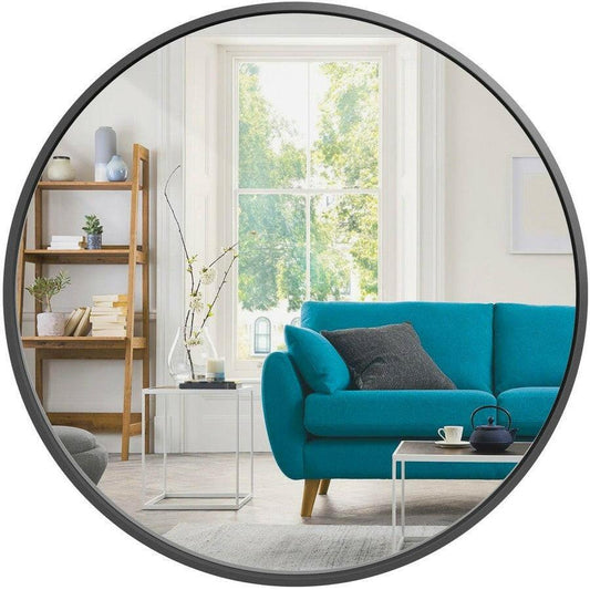 36 Inch Round Bathroom Vanity Wall Mirror Frame Matte Black - FurniFindUSA