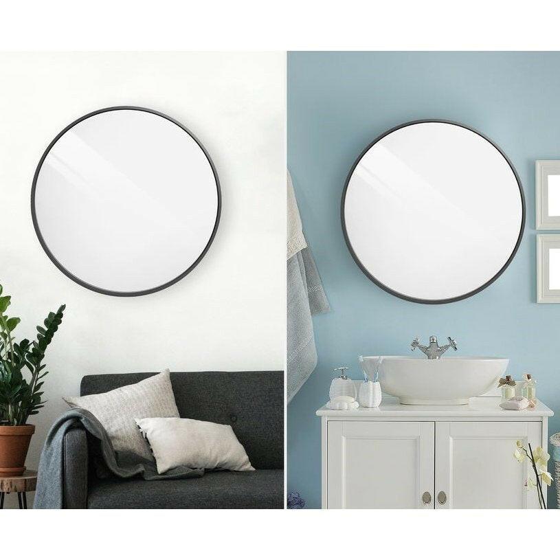 36 Inch Round Bathroom Vanity Wall Mirror Frame Matte Black - FurniFindUSA