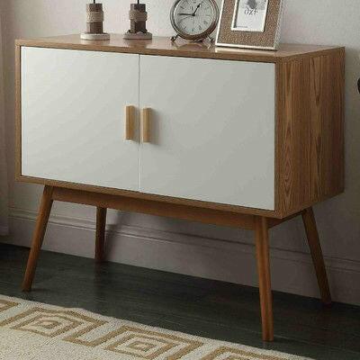 Mid-Century Modern Console Table Storage Cabinet with Solid Wood Legs - FurniFindUSA