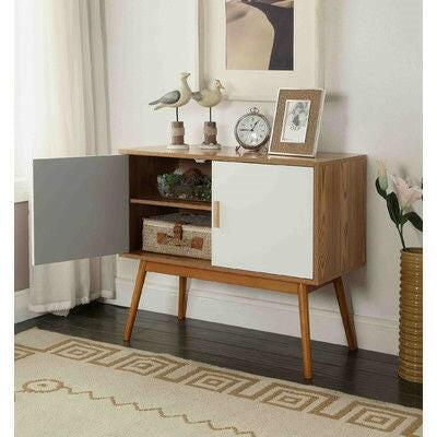 Mid-Century Modern Console Table Storage Cabinet with Solid Wood Legs - FurniFindUSA