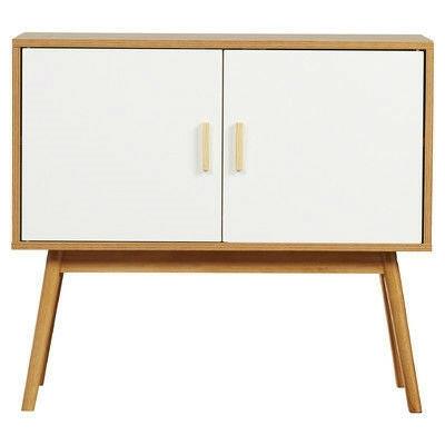 Mid-Century Modern Console Table Storage Cabinet with Solid Wood Legs - FurniFindUSA