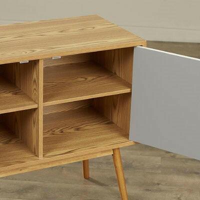 Mid-Century Modern Console Table Storage Cabinet with Solid Wood Legs - FurniFindUSA