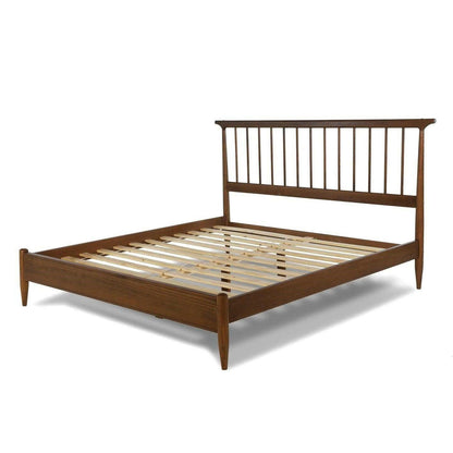 Queen Size Hardwood Mid Century Platform Bed Frame with Headboard in Walnut - FurniFindUSA