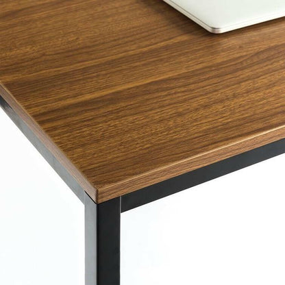 Modern Home Office Desk with Black Metal Frame and Brown Wood Top - FurniFindUSA