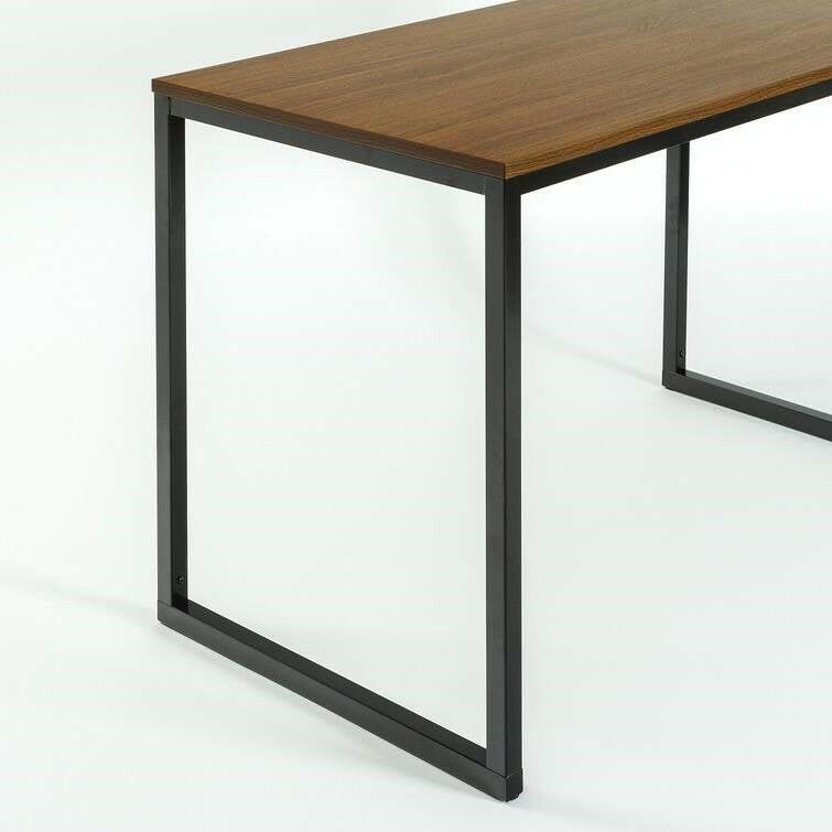 Modern Home Office Desk with Black Metal Frame and Brown Wood Top - FurniFindUSA