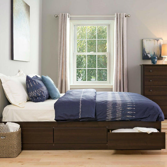 King size Modern Espresso Platform Bed Frame with 6 Storage Drawers - FurniFindUSA