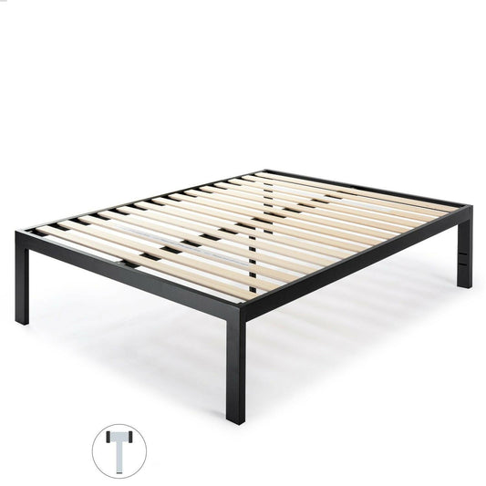 Full size 18 Inch Easy Assemble Metal Platform Bed Frame Wooden Slats - FurniFindUSA