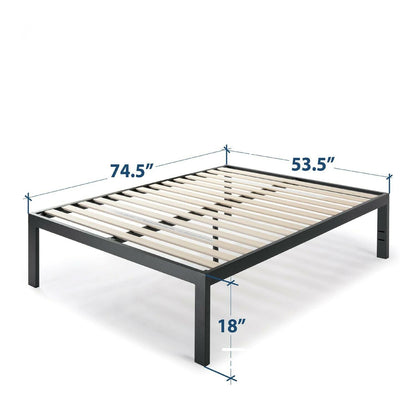 Full size 18 Inch Easy Assemble Metal Platform Bed Frame Wooden Slats - FurniFindUSA