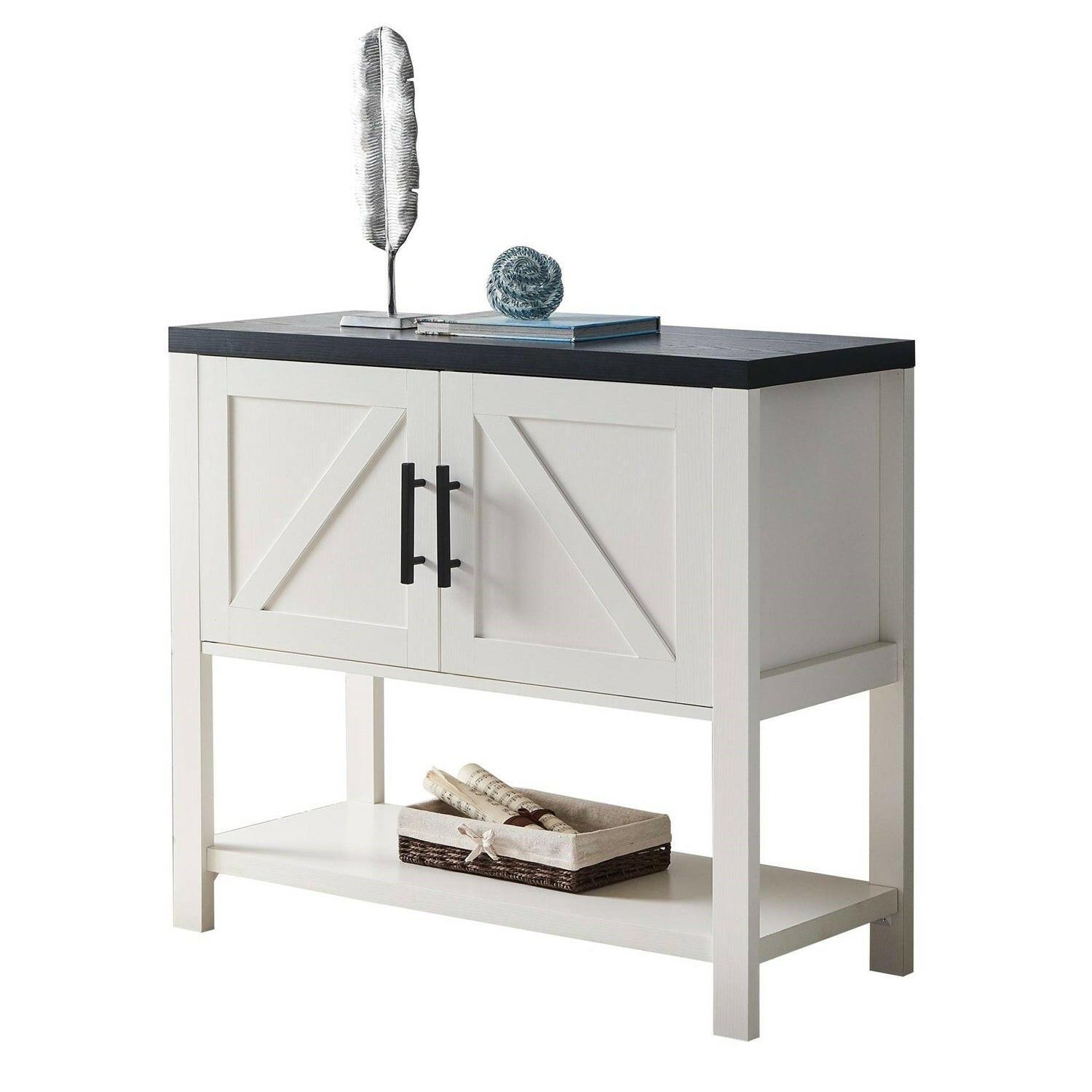 Modern 2 Drawer Wooden Storage Console Table White/Black - FurniFindUSA