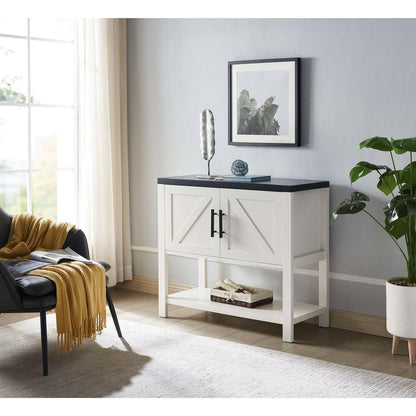 Modern 2 Drawer Wooden Storage Console Table White/Black - FurniFindUSA