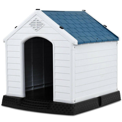 Medium size Outdoor Heavy Duty Blue and White Plastic Dog House - FurniFindUSA