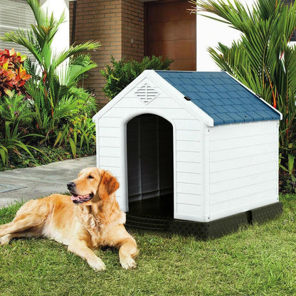 Medium size Outdoor Heavy Duty Blue and White Plastic Dog House - FurniFindUSA