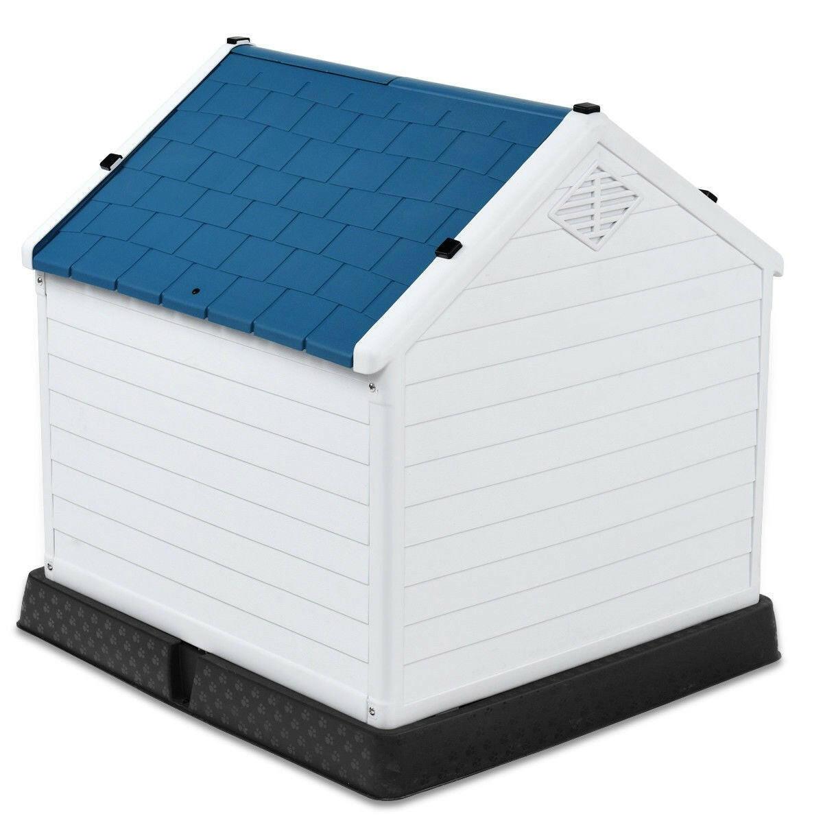 Medium size Outdoor Heavy Duty Blue and White Plastic Dog House - FurniFindUSA