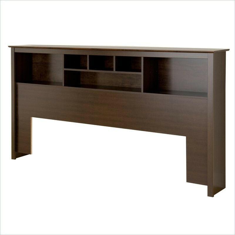 King size Bookcase Headboard in Espresso Wood Finish - FurniFindUSA