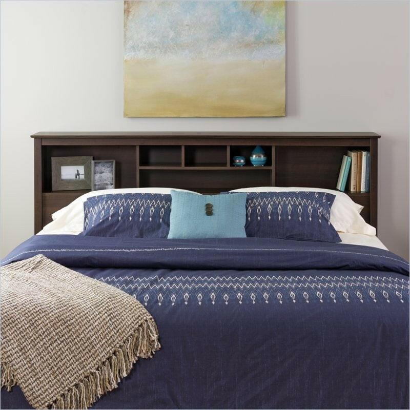 King size Bookcase Headboard in Espresso Wood Finish - FurniFindUSA