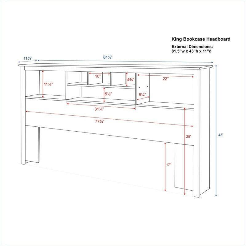 King size Bookcase Headboard in Espresso Wood Finish - FurniFindUSA