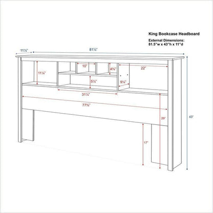 King size Bookcase Headboard in Espresso Wood Finish - FurniFindUSA