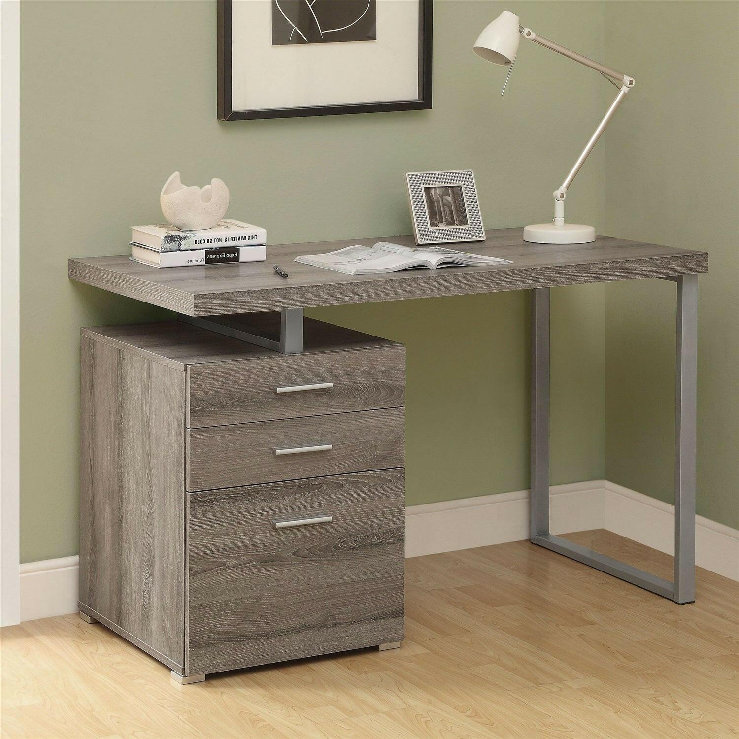 Modern Left or Right Facing Home Office Computer Desk in Dark Taupe - FurniFindUSA