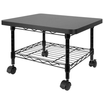 Multipurpose Black Metal 2-Tier Mobile Under Desk Printer Stand Cart w/ Casters - FurniFindUSA