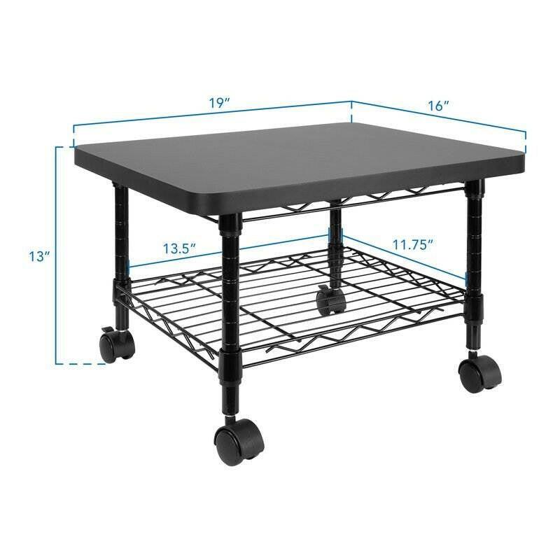 Multipurpose Black Metal 2-Tier Mobile Under Desk Printer Stand Cart w/ Casters - FurniFindUSA