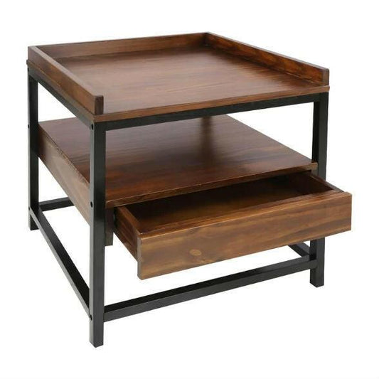 Modern Solid Wood 1-Drawer End Table Nightstand in Mocha Brown and Black Finish - FurniFindUSA