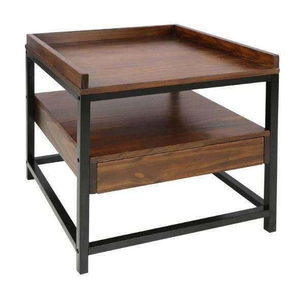 Modern Solid Wood 1-Drawer End Table Nightstand in Mocha Brown and Black Finish - FurniFindUSA