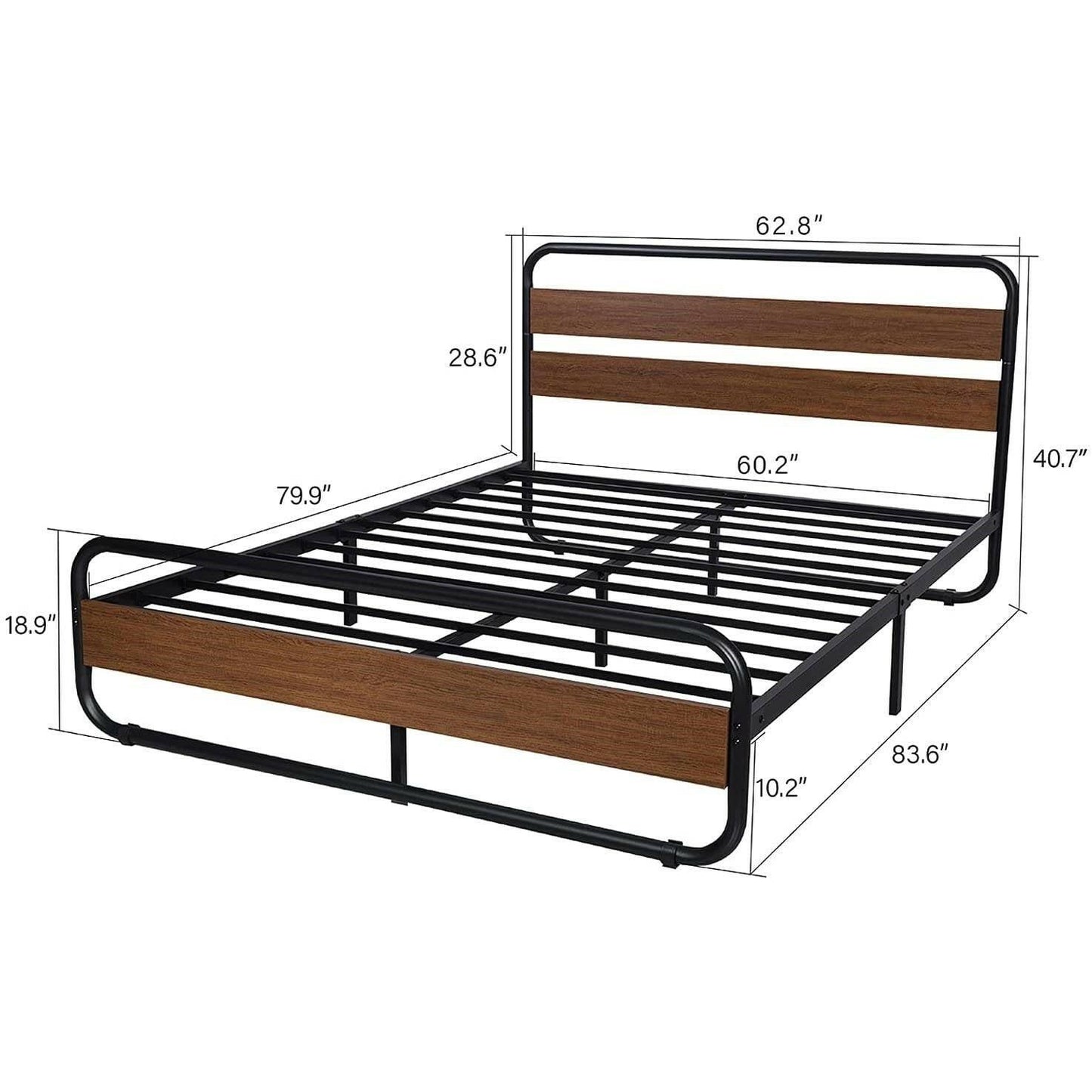 Queen Heavy Duty Modern Industrial Metal Wood Platform Bed Frame with Headboard - FurniFindUSA