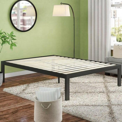 Queen 18 Inch Easy Assemble Metal Platform Bed Frame with Wood Slats - FurniFindUSA