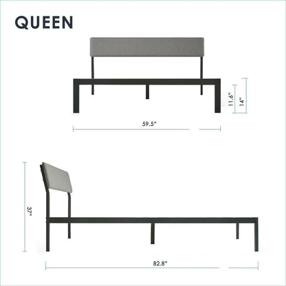 Queen Size Grey Soft Fabric Metal Headboard Platform Bed Wooden Slats - FurniFindUSA