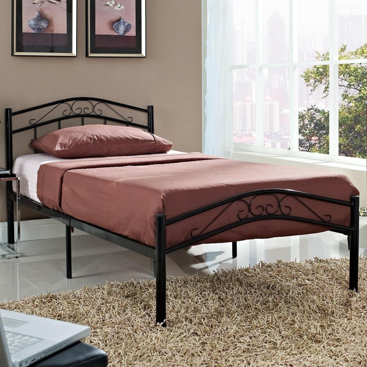 Twin size Black Metal Platform Bed with Headboard and Footboard - FurniFindUSA