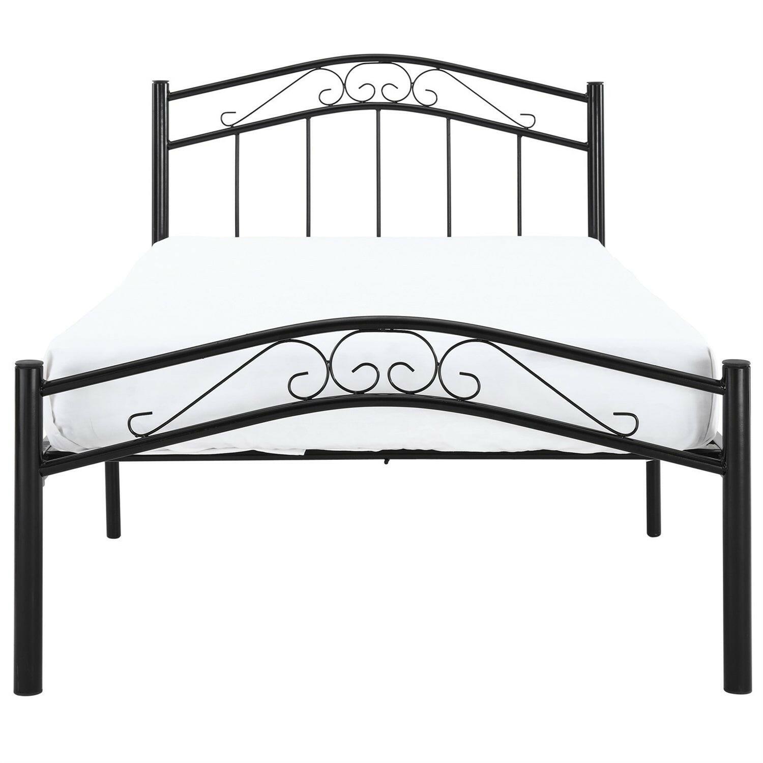 Twin size Black Metal Platform Bed with Headboard and Footboard - FurniFindUSA