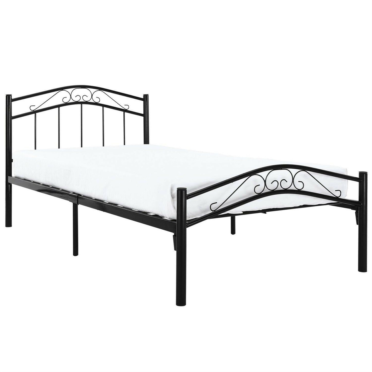 Twin size Black Metal Platform Bed with Headboard and Footboard - FurniFindUSA