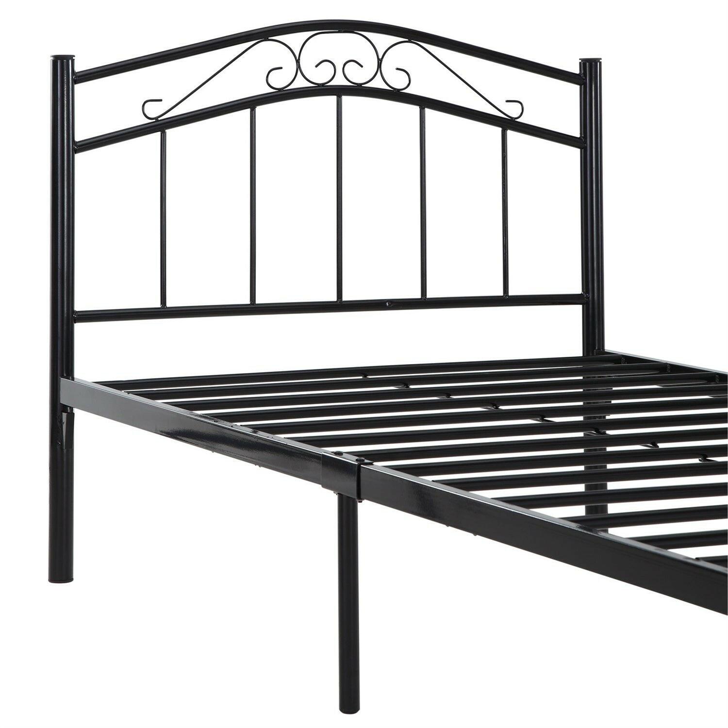 Twin size Black Metal Platform Bed with Headboard and Footboard - FurniFindUSA