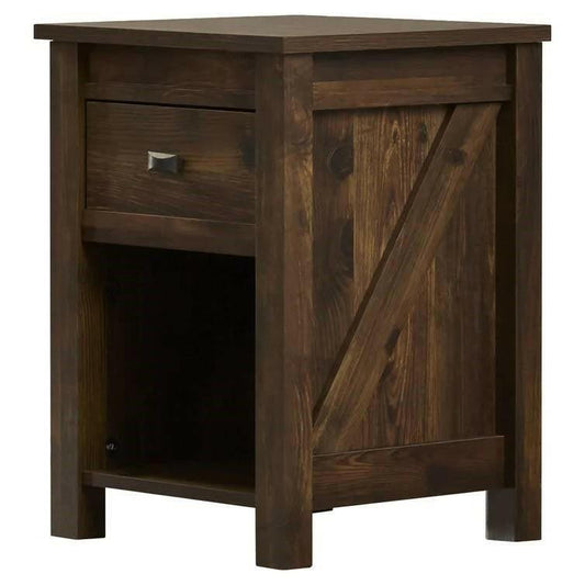 Farmhouse 1-Drawer Bedroom Nightstand with Open Shelf in Rustic Pine Finish - FurniFindUSA