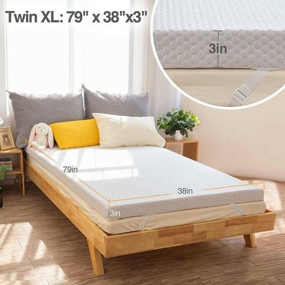 Twin XL 3-inch Memory Foam Mattress Topper with Removeable Baffle Box Cover - FurniFindUSA