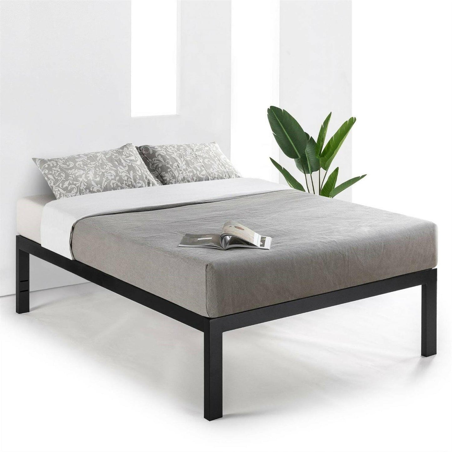 Twin size 18 Inch Easy Assemble Metal Platform Bed Frame Wooden Slats - FurniFindUSA
