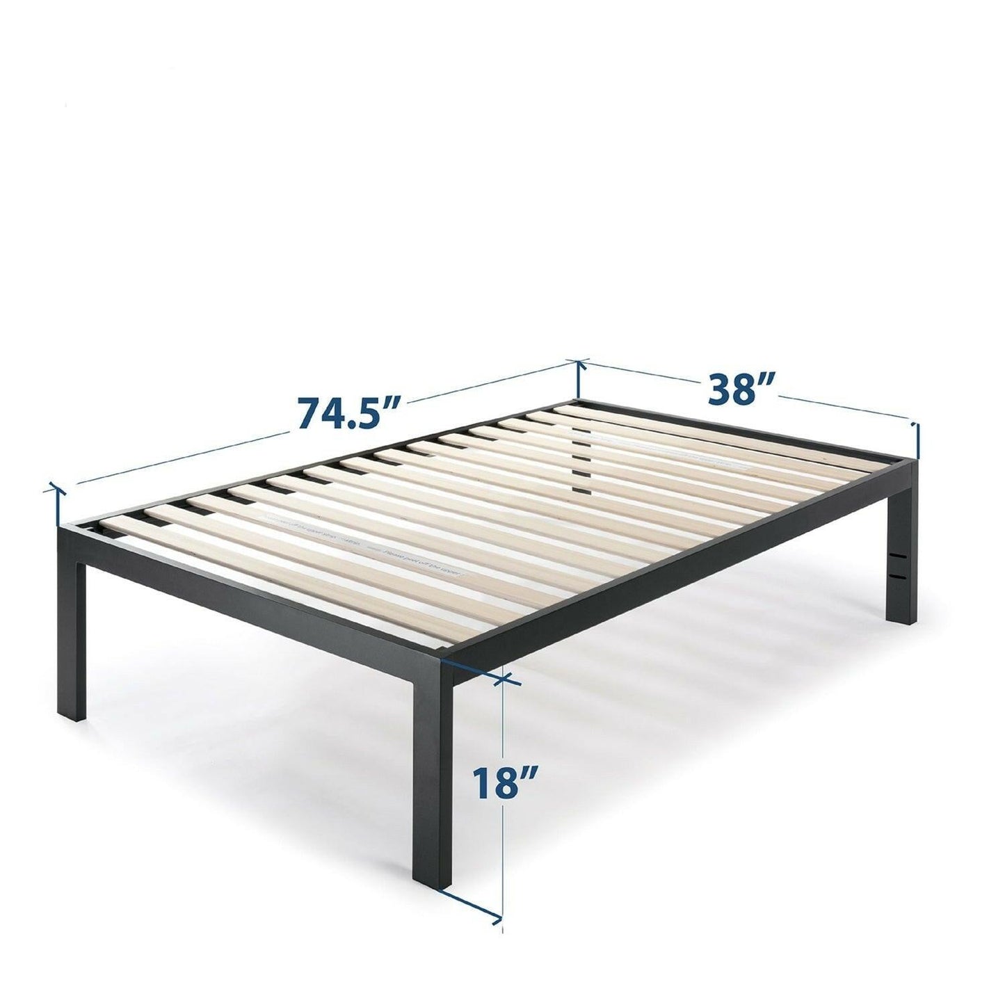 Twin size 18 Inch Easy Assemble Metal Platform Bed Frame Wooden Slats - FurniFindUSA