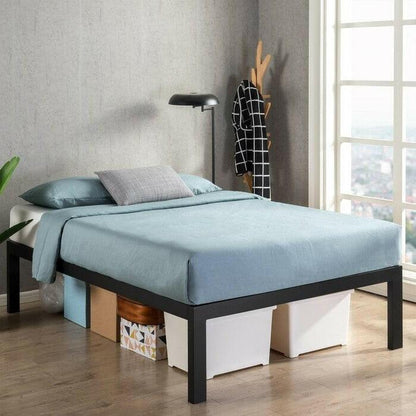 Twin size 18 Inch Easy Assemble Metal Platform Bed Frame Wooden Slats - FurniFindUSA