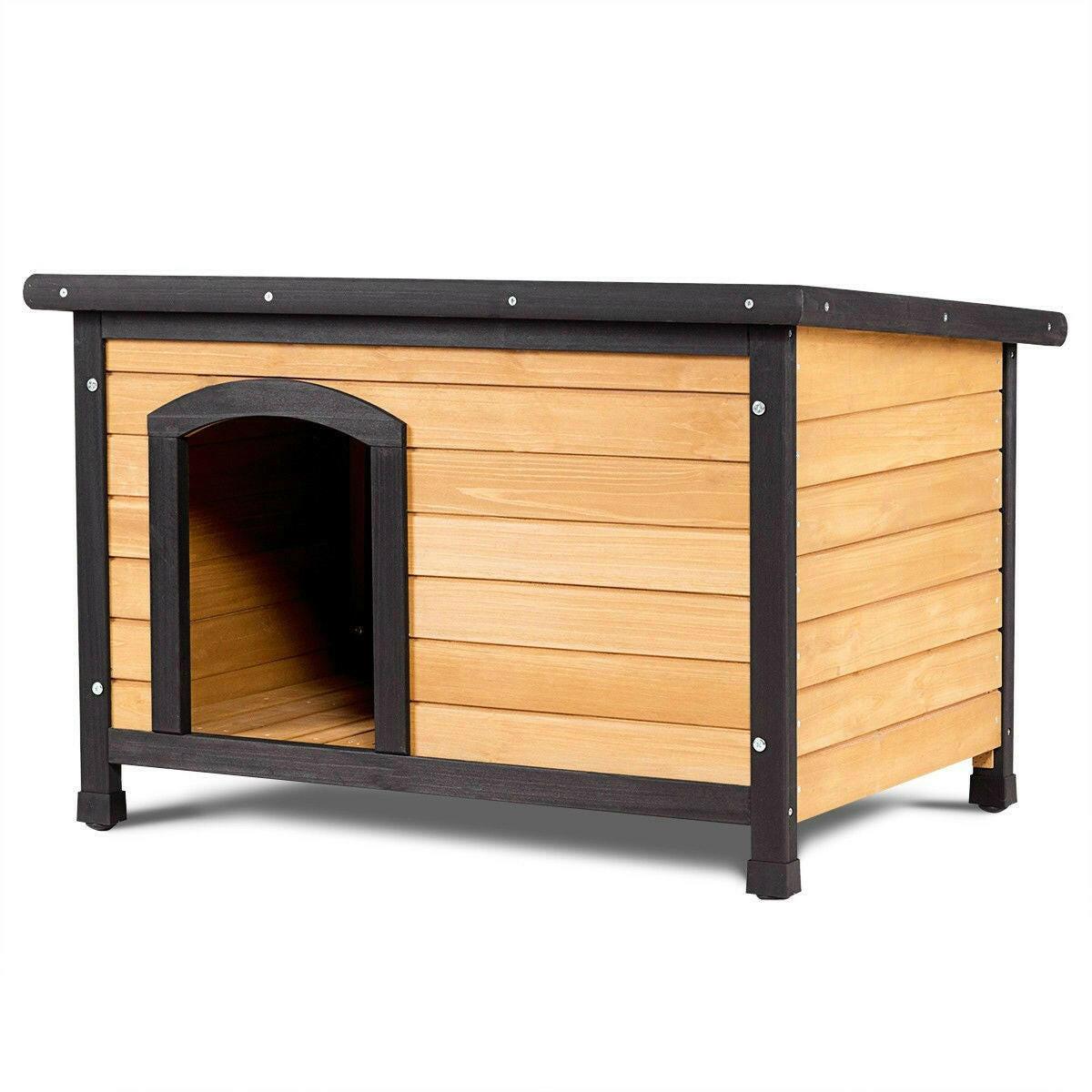 Medium Fir Wood Log Cabin Style Outdoor Dog House - FurniFindUSA