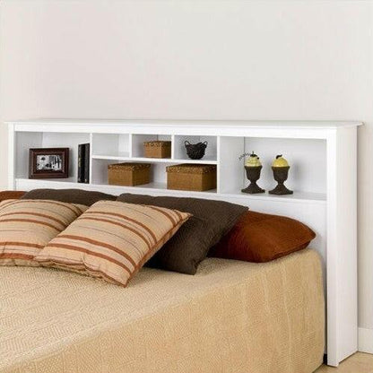 King size Stylish Bookcase Headboard in White Wood Finish - FurniFindUSA
