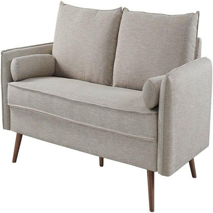 Modern Couch Beige Upholstered Sofa with with Mid-Century Style Wood Legs - FurniFindUSA