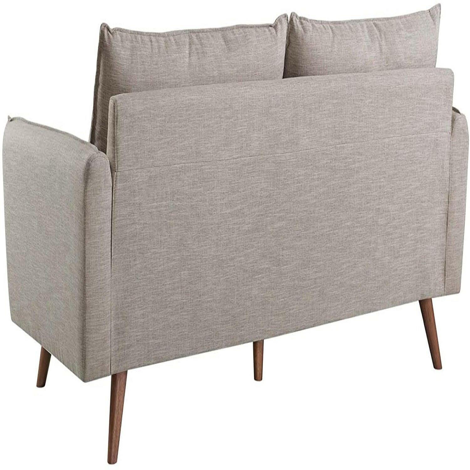 Modern Couch Beige Upholstered Sofa with with Mid-Century Style Wood Legs - FurniFindUSA