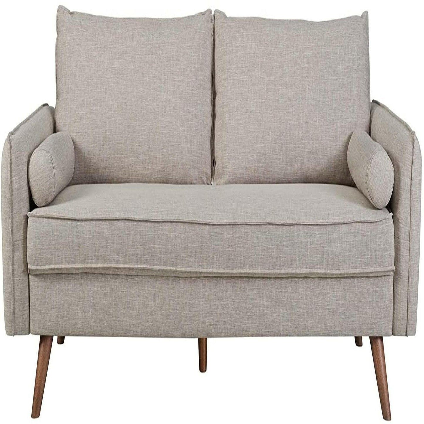 Modern Couch Beige Upholstered Sofa with with Mid-Century Style Wood Legs - FurniFindUSA