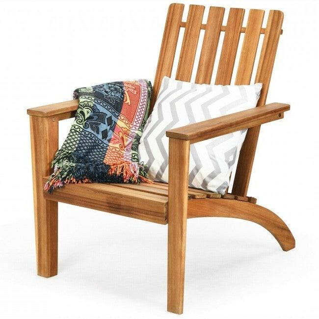 Indoor/Outdoor Acacia Wood Adirondack Lounge Armchair - Natural - FurniFindUSA