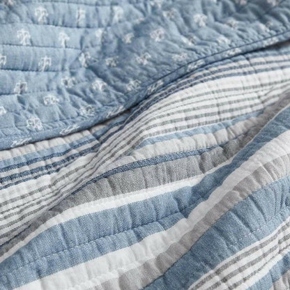 Full/Queen 3 Piece Nautical Anchor Blues 100-Percent Cotton Reversible Quilt Set - FurniFindUSA