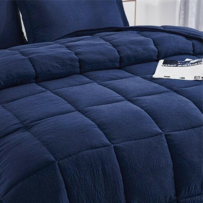 King Size Navy 3 Piece Microfiber Reversible Comforter Set - FurniFindUSA