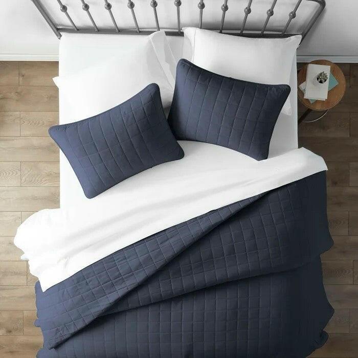 2 Piece Microfiber Farmhouse Coverlet Bedspread Set Navy, Twin/Twin XL - FurniFindUSA