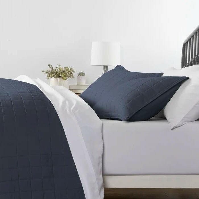 2 Piece Microfiber Farmhouse Coverlet Bedspread Set Navy, Twin/Twin XL - FurniFindUSA