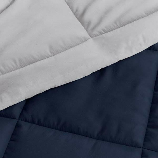 Full/Queen 3-Piece Microfiber Reversible Comforter Set in Navy Blue and Grey - FurniFindUSA